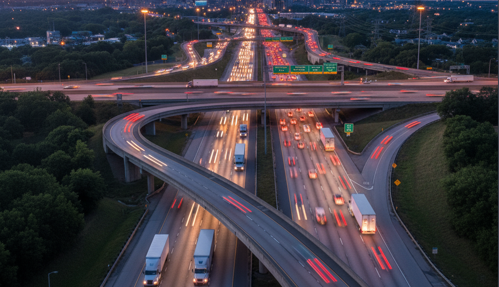 Picture of busy highway traffic