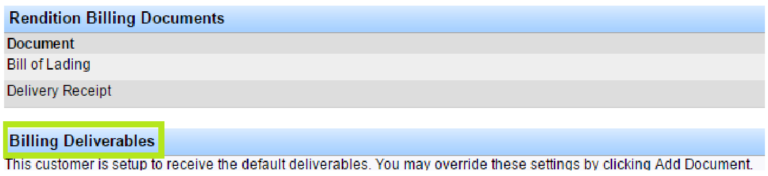 Billing Deliverables section on the Customer Summary screen.