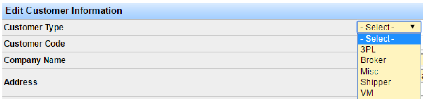 Company Name and address fields on the Customer Information form.