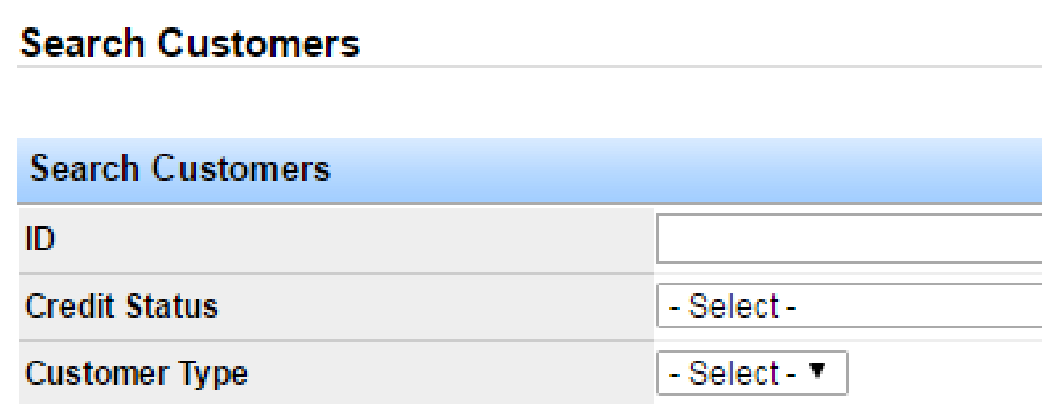 Search Customers window with filter fields.