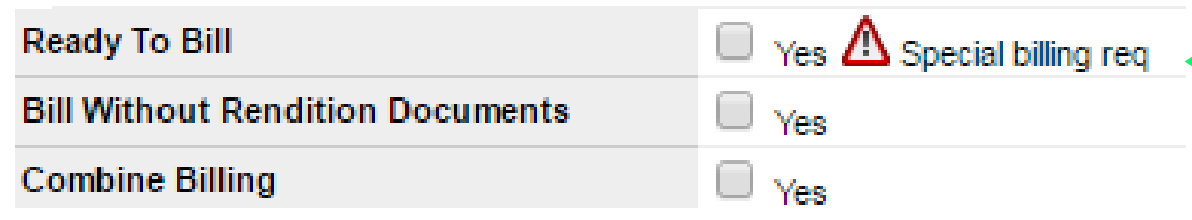 Specialty billing warning message shown in the Freight Bill section of the Load Summary page.