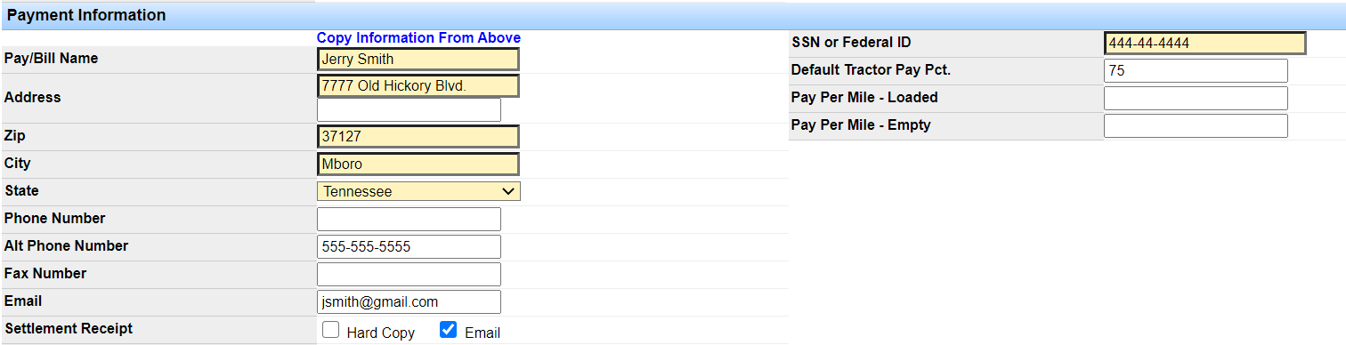 Screenshot for Add a Company Driver Profile