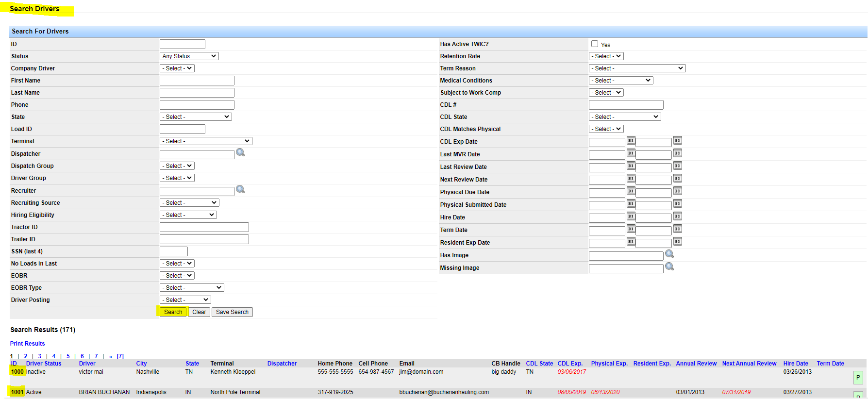 Screenshot for Search/Edit Company Driver Profiles