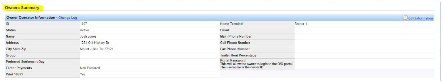 Owner Summary Assigned Drivers section before linking additional drivers.
