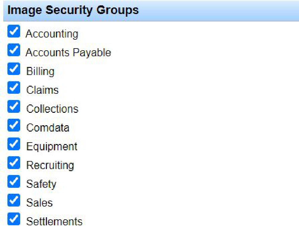 Image Security Groups checkboxes on the user account form.