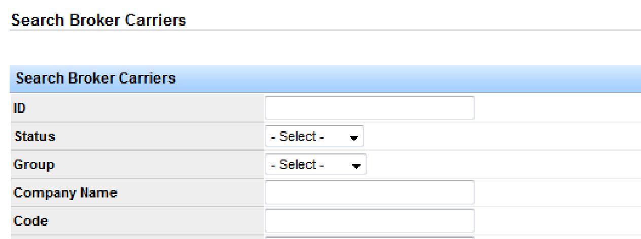 Search Broker Carriers form with filter fields.