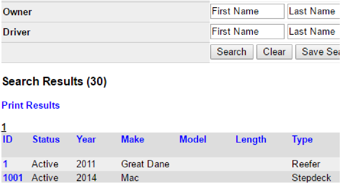Search Trailers results list showing trailer IDs and details.