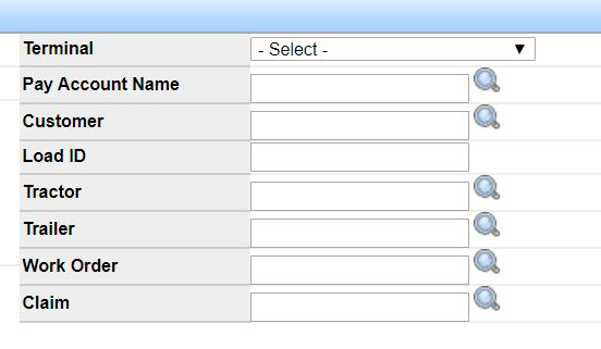 Voucher tag fields for Terminal, Pay Account Name, Customer, Load ID, Tractor, Trailer, Work Order, and Claim.