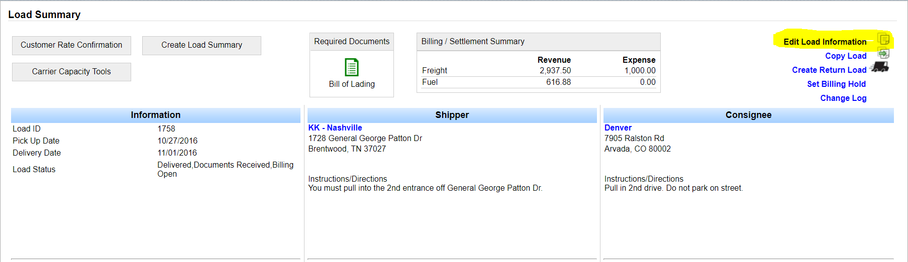 Screenshot for Billing Dashboard