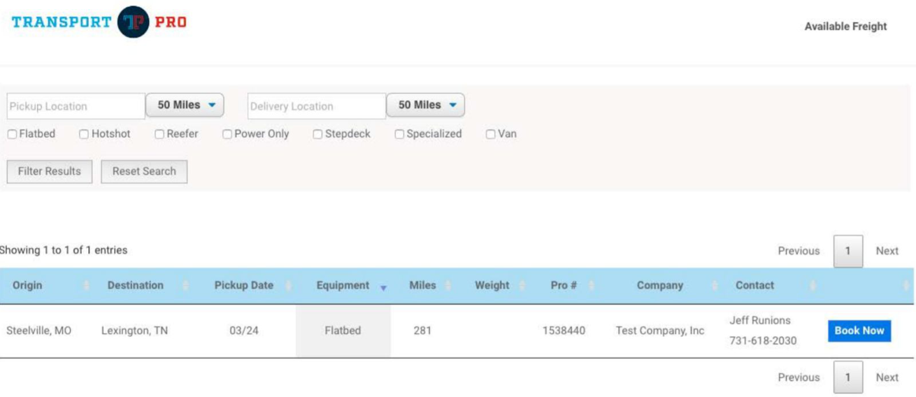 Available load saved in Transport Pro after being posted to the broker board.