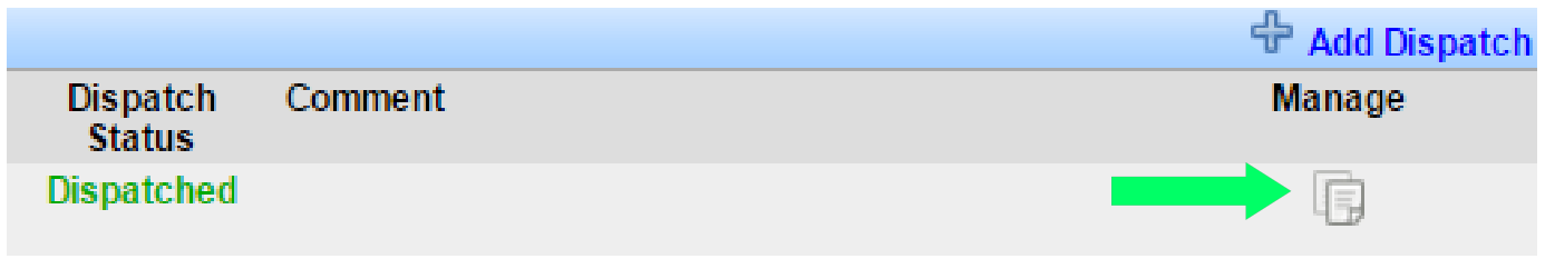 Dispatch History section on the Load Summary screen with the Manage icon.