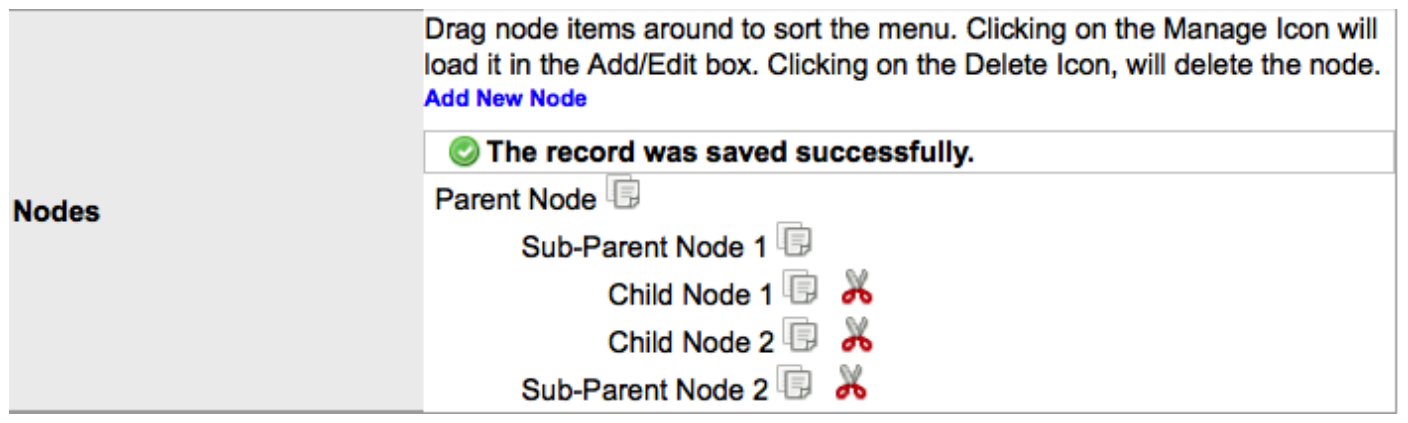 Example node hierarchy with Parent Node, Sub-Parent Node 1, Child Node 1, Child Node 2, and Sub-Parent Node 2.