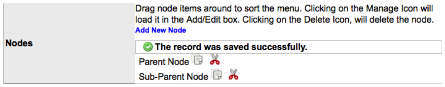 Nodes list showing Parent Node and Sub-Parent Node at the same level before nesting.