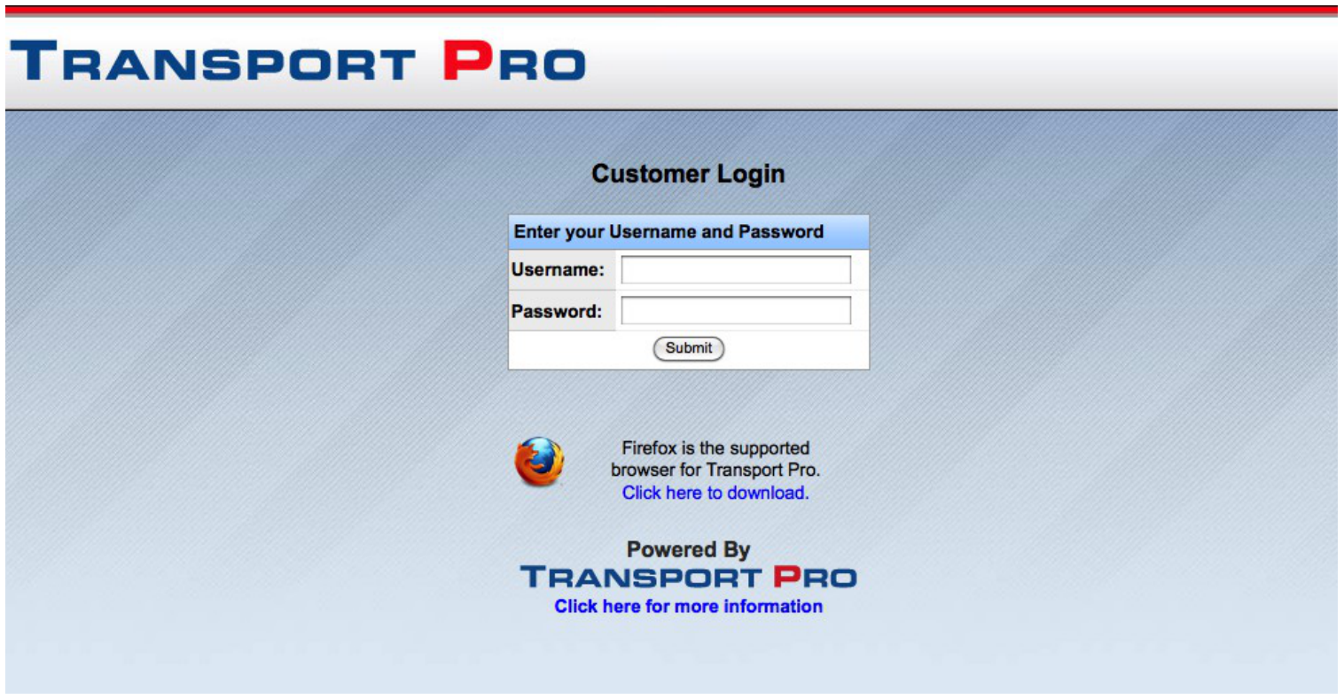 Customer portal login page with username and password fields and company logo.