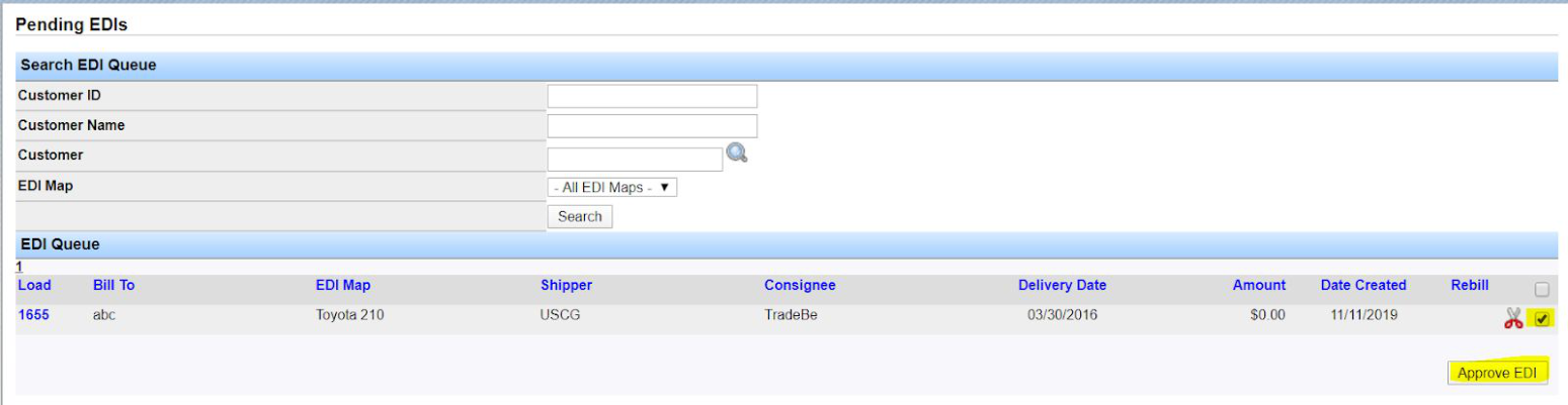 Confirmation after approving EDI loads for transmission.