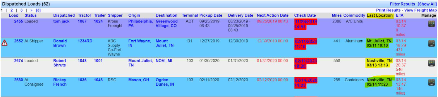 Track and Trace window with location pings for an EDI shipment.