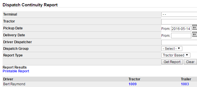 Screenshot for Dispatch Continuity Report