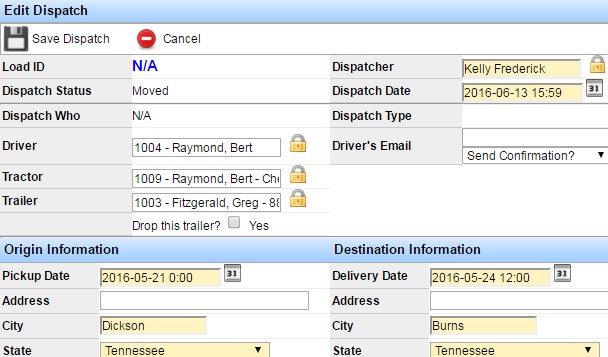 Screenshot for Dispatch Continuity Report