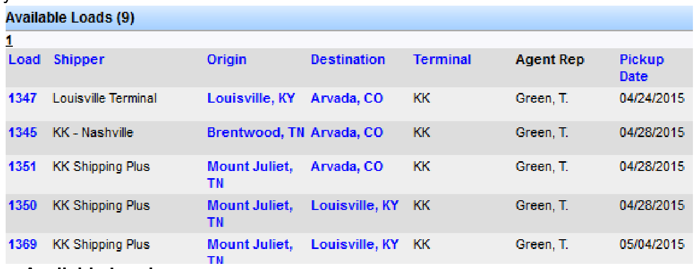 Available Loads section on the Freight Operations Dashboard.
