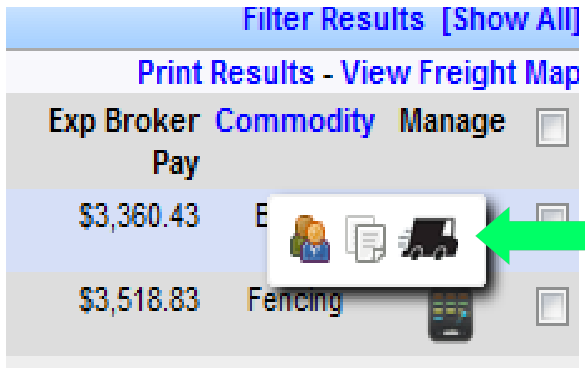 Dispatch icon in the Available Loads manage column.