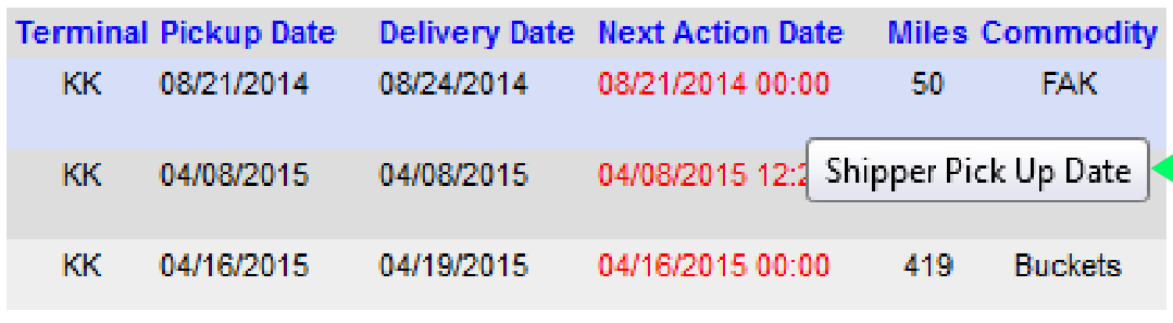 Next Action Date column on Dispatched Loads.