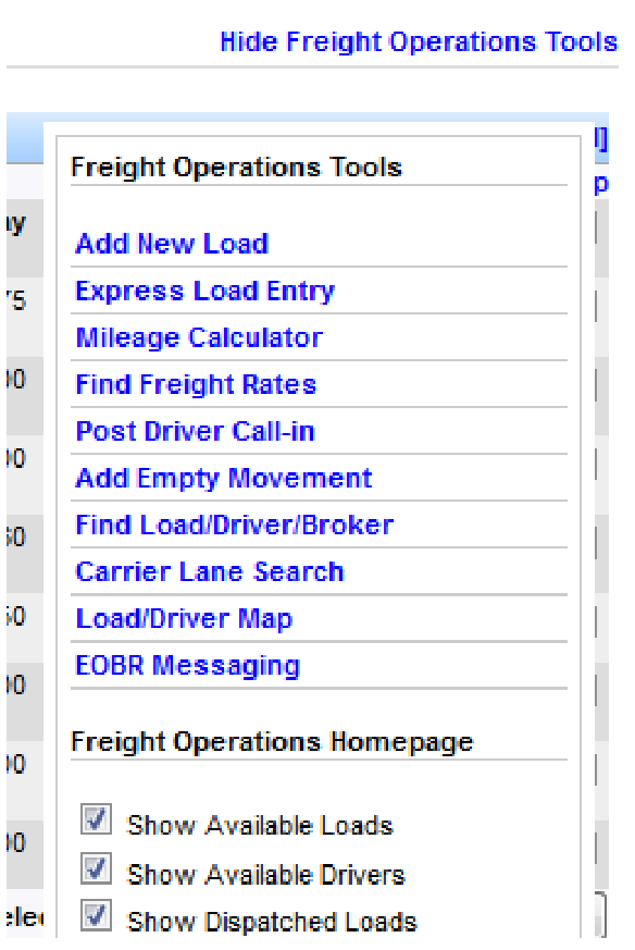 Express Load Entry form from Freight Operations Tools.