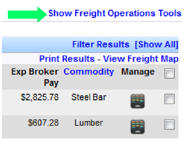 Freight Operations Tools menu on the dashboard.