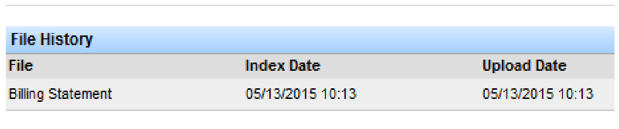File History section showing the billing statement file after push to imaging.
