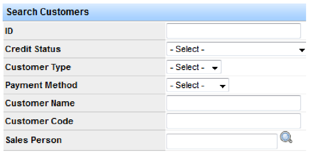 Search Customers form used to find a customer before generating a billing statement.