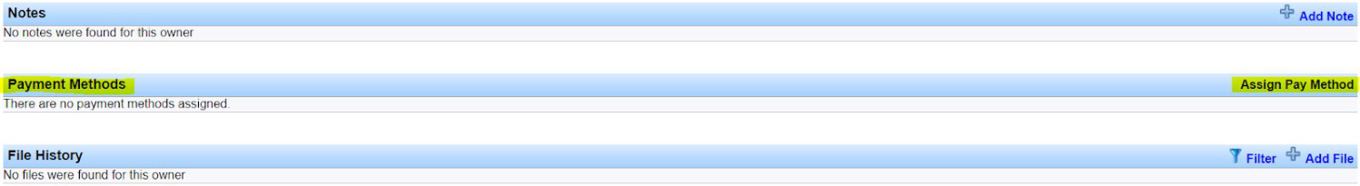 Payment Methods section with Assign Pay Method link and no payment methods assigned yet.