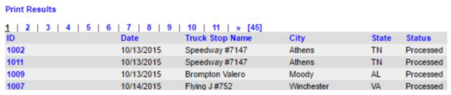 Fuel Card Transactions report listing imported transactions.