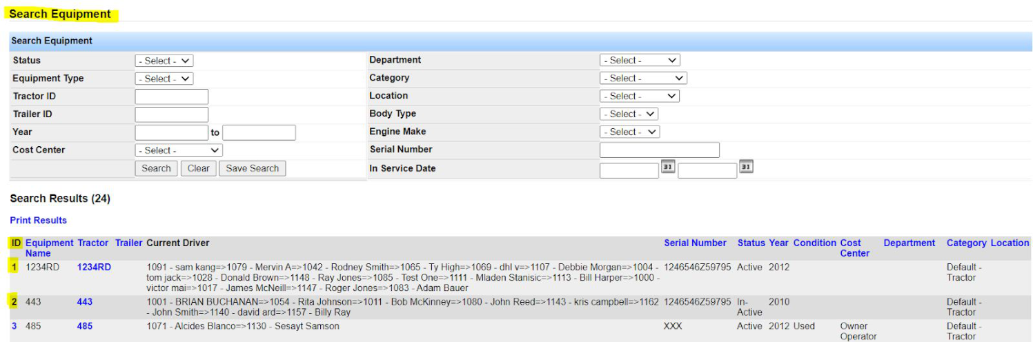Preventative Maintenance Schedule section on the Equipment Summary screen.