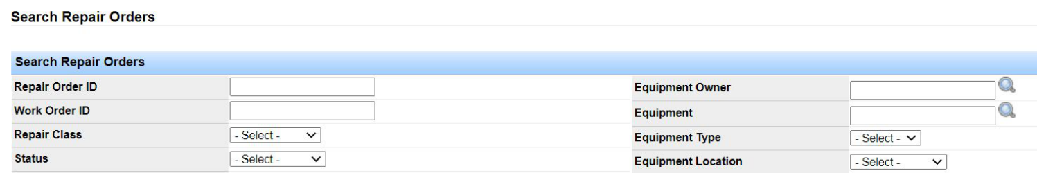 Search Repair Orders filters and search button.
