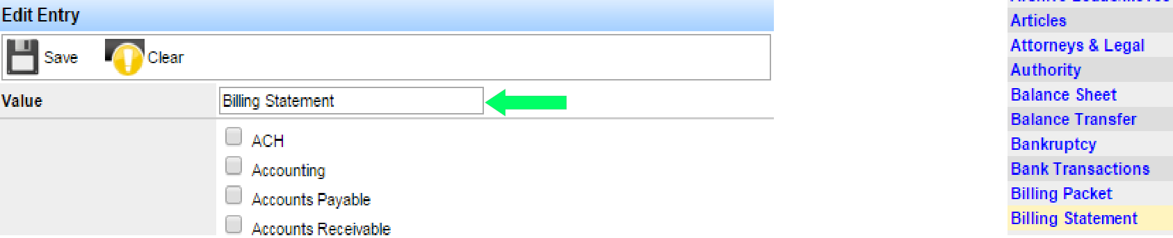 Assigning a document type to applications and security groups.
