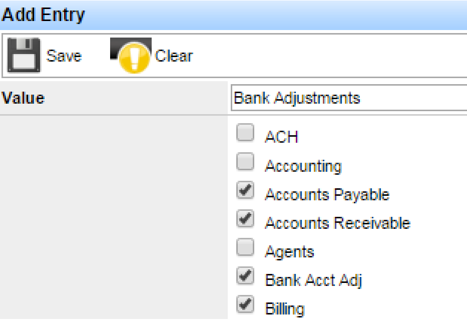 Creating a new document type value such as Bank Adjustments.