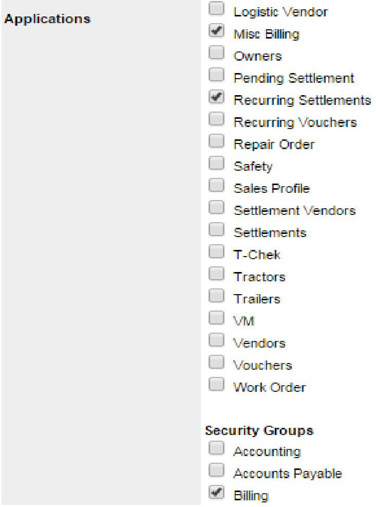 Document type Value field with application and security group checkboxes.