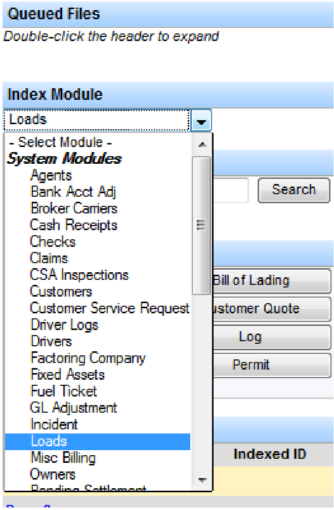 Index Module dropdown and document preview while indexing.