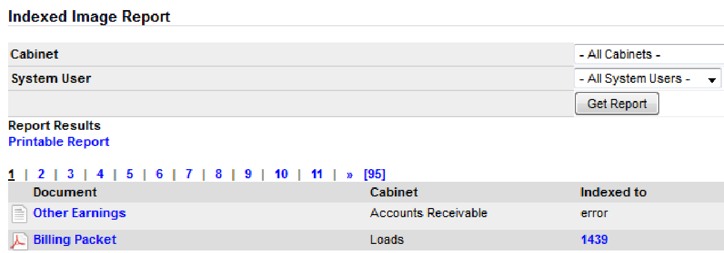 Indexing screen showing Bank Adjustments document type for Bank Acct Adj.