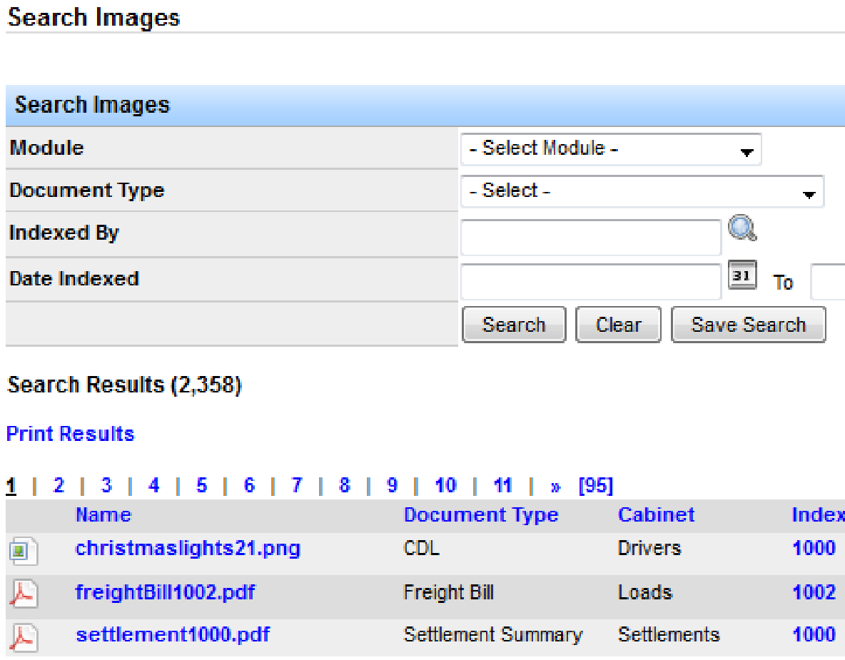 Search Images filter screen.
