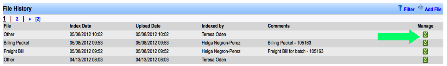 File History section on the Load Summary screen with download links.