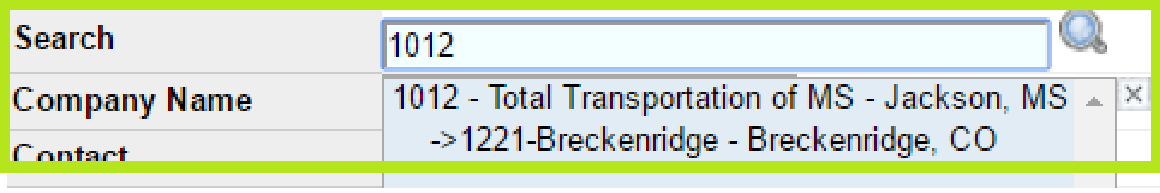 Company search showing a location indented under its associated company.