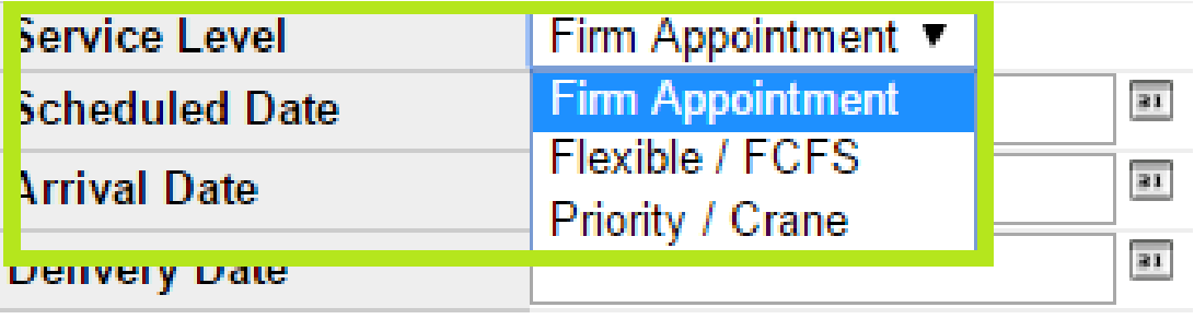 Stopoff form showing Service Level and Scheduled, Arrival, and Delivery date fields.