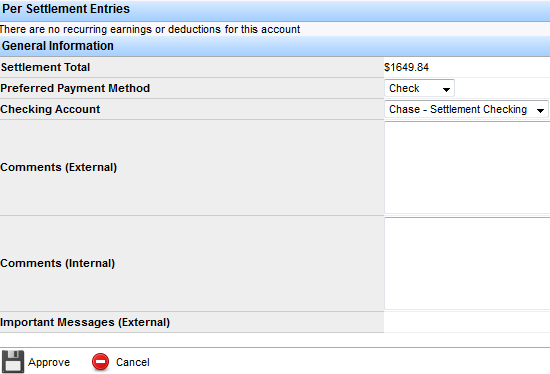 Screenshot for Process Settlements for Terminals