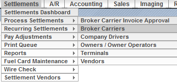 Screenshot for Process Settlements for Terminals