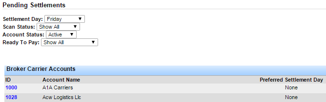 Screenshot for Process Settlements for Terminals