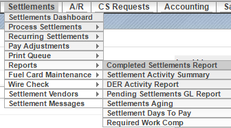 Screenshot for View the Completed Settlements Report