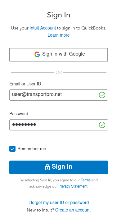 Screenshot for Connecting to Quick Books