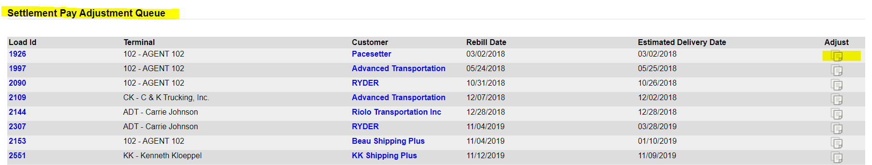 Screenshot for Rebill a Load
