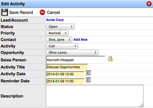 Screenshot for Schedule an Activity