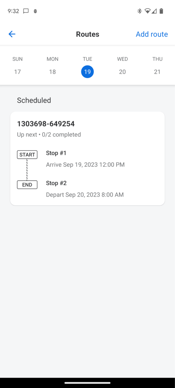 Samsara app assignment details for a dispatched load.